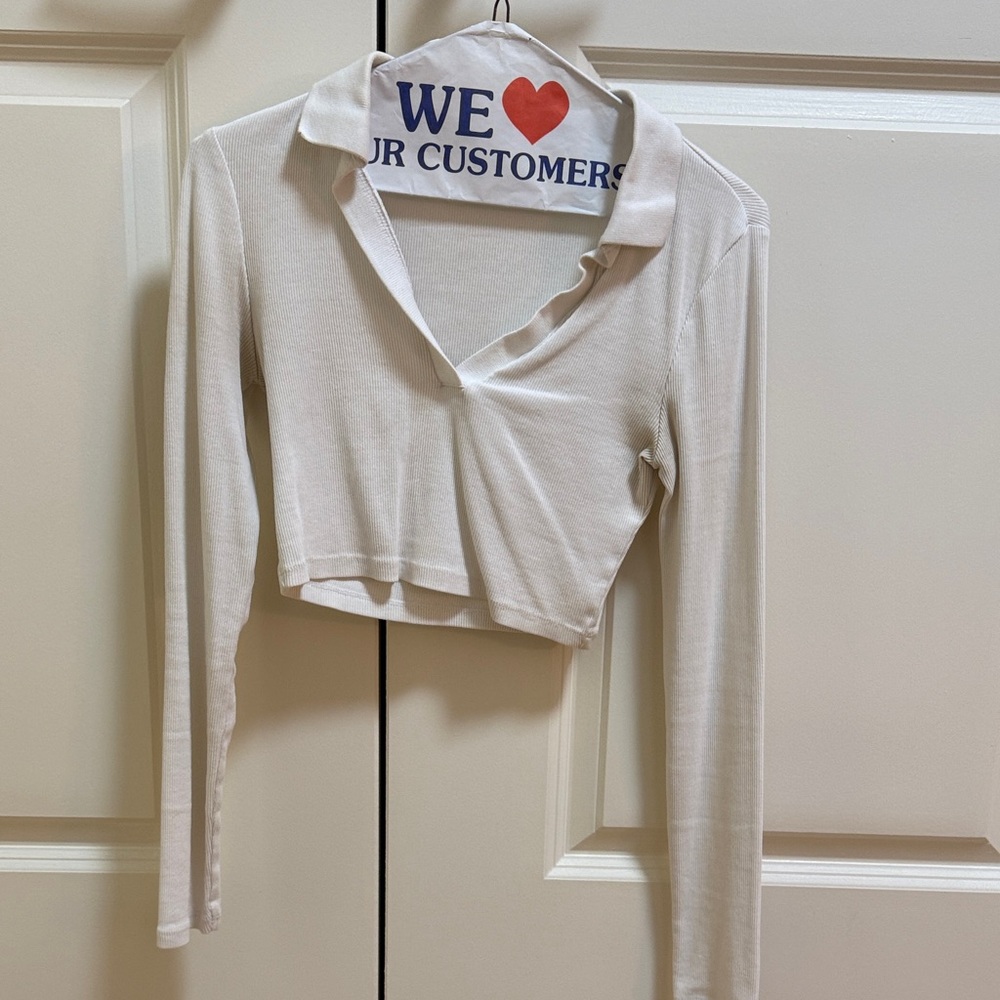 Zara Cream Long Sleeve Crop Top